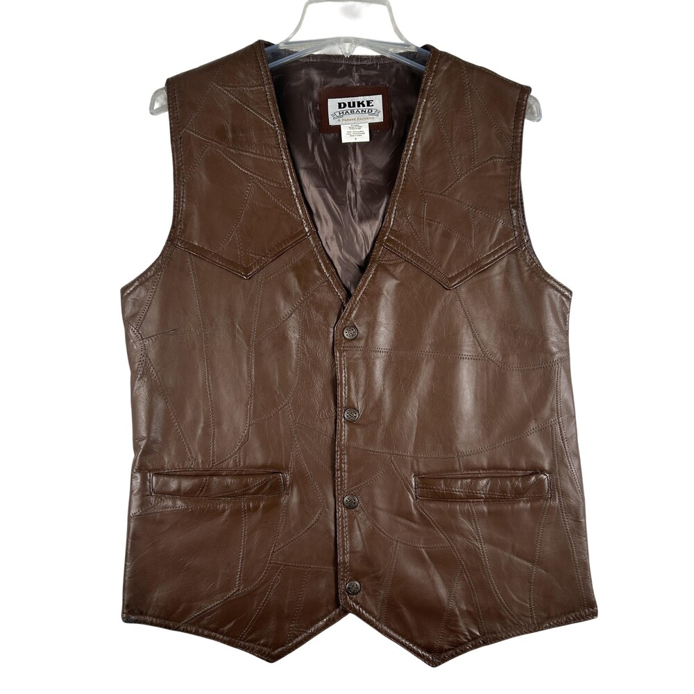Vintage Duke Haband Vest Mens Small Leather Patchwork Western Biker Button Lined